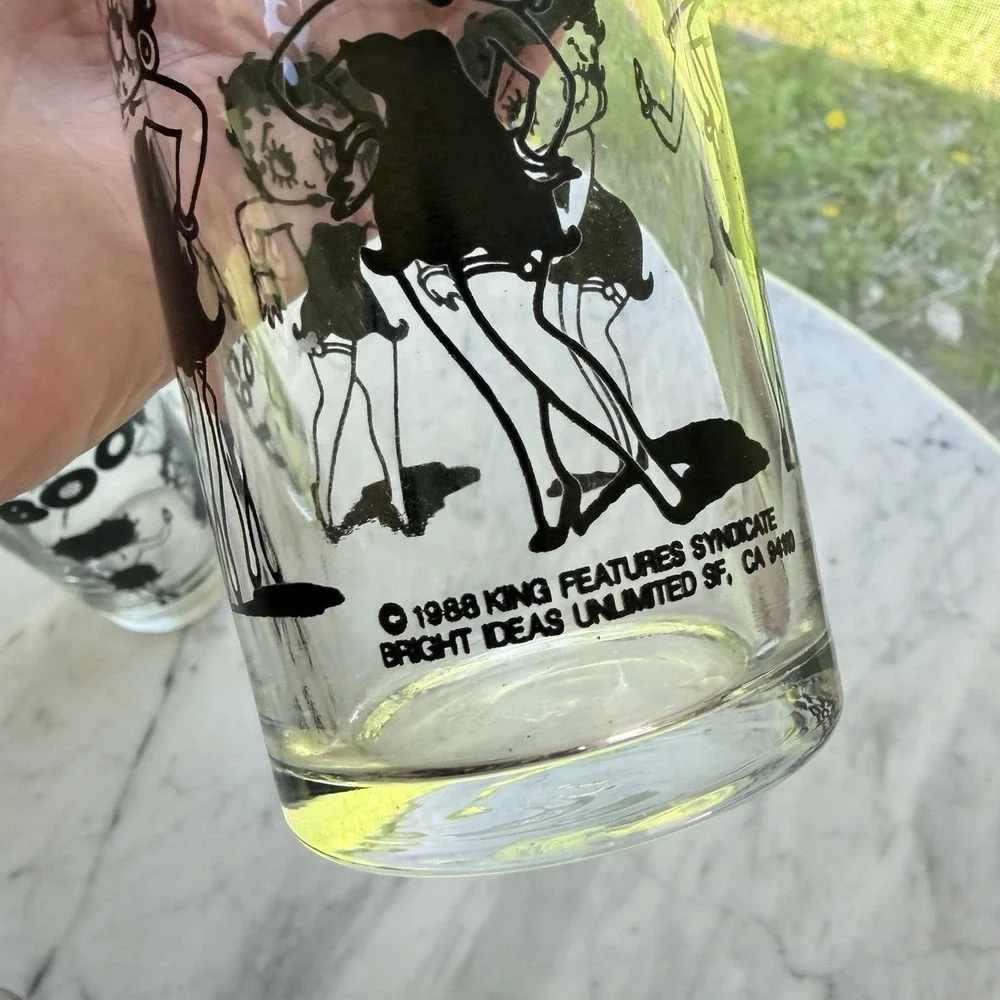 Vtg 1988 Libbey Betty Boop 10oz Clear Glass Drinking Tumblers Highball Set Of 2